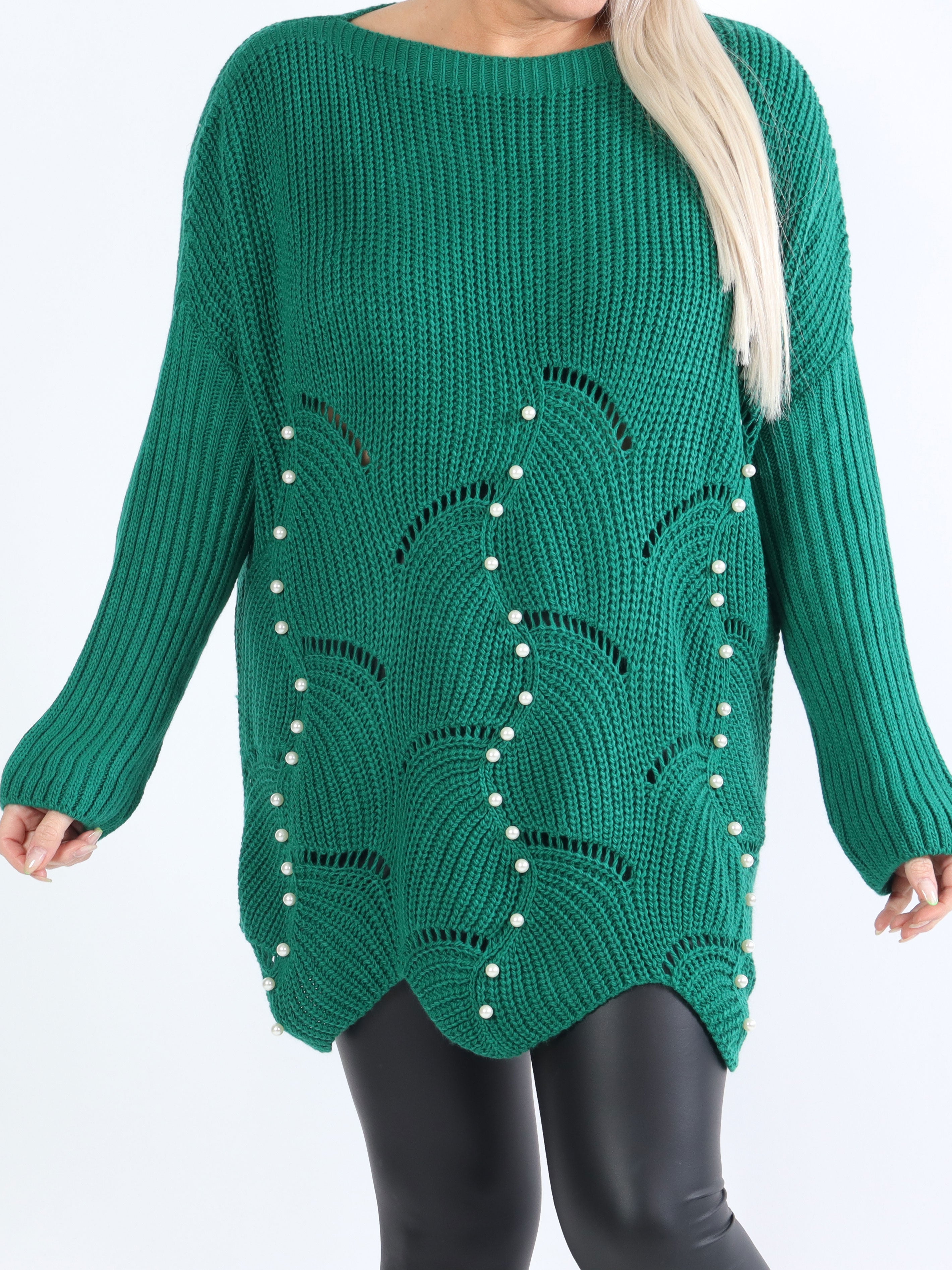 Perle - Smuk plus size strik med hvide perler